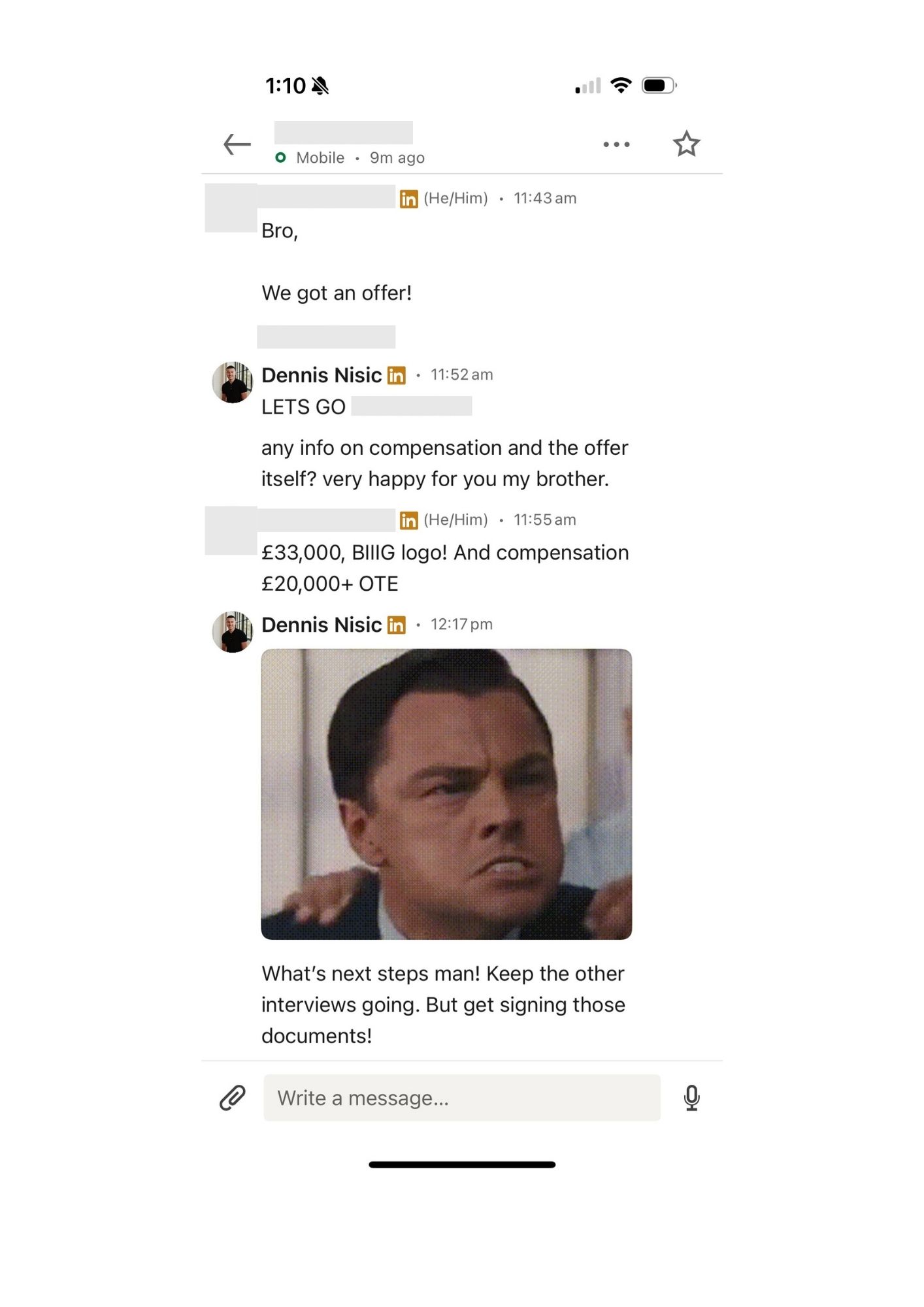 LinkedIn message screenshot 2